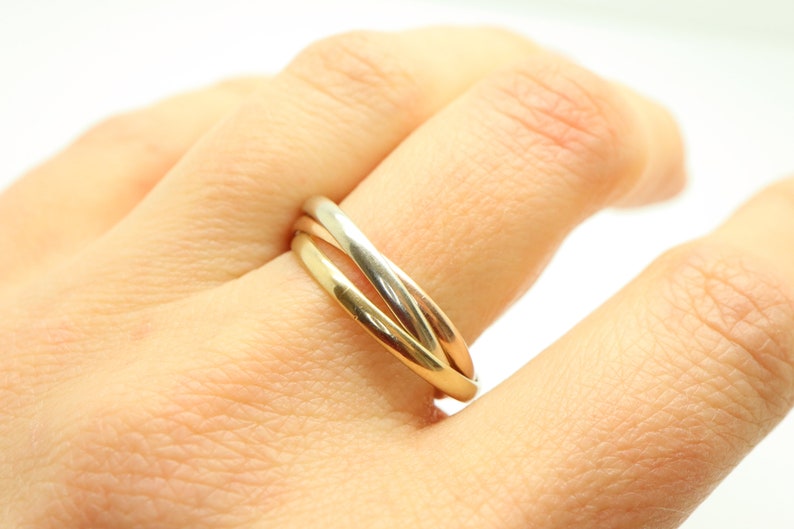 Vintage Three Color 9Ct Gold Russian Wedding Band Ring Size L 12