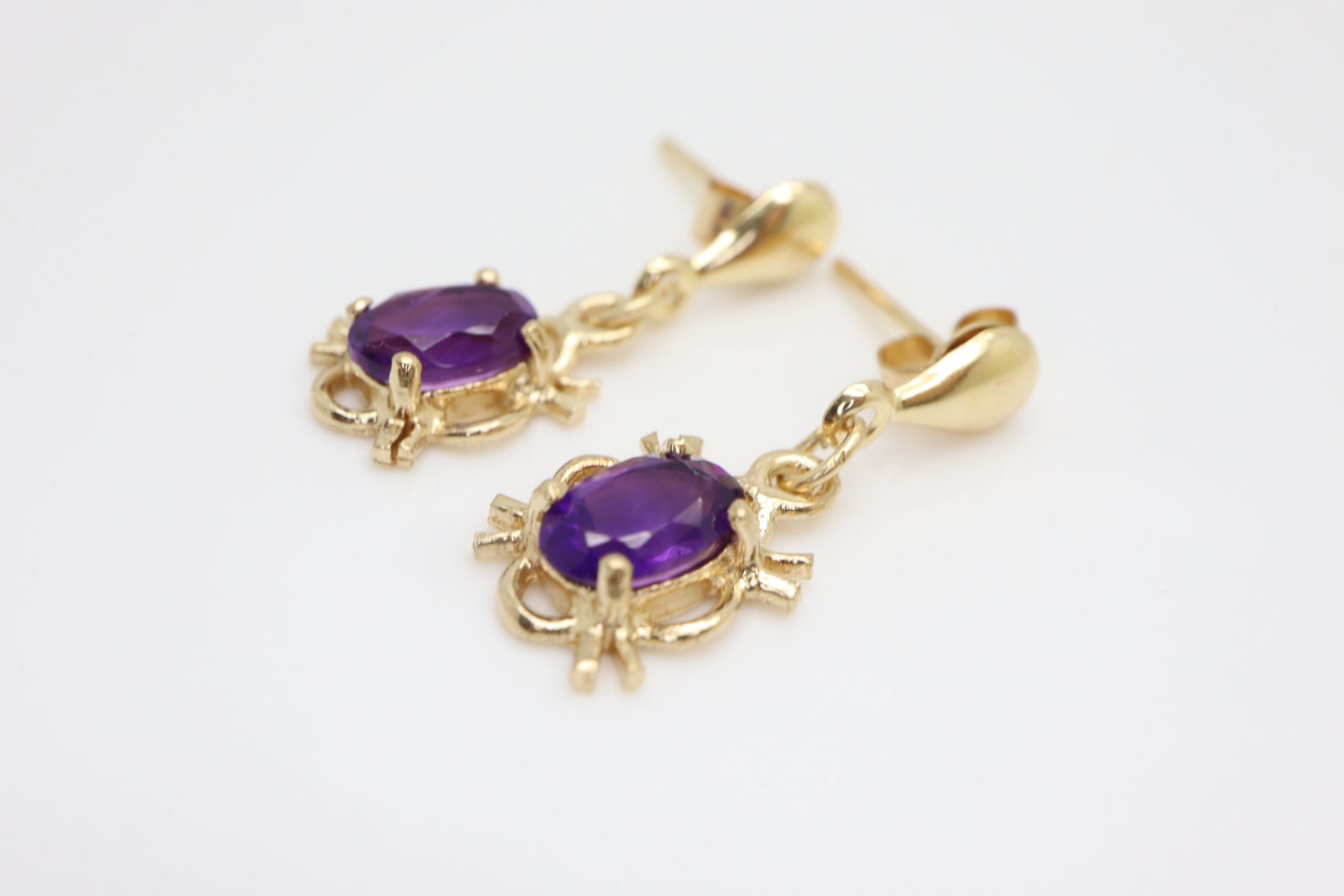 Vintage 9Ct Yellow Gold Amethyst Dangle Drop Earrings Etsy