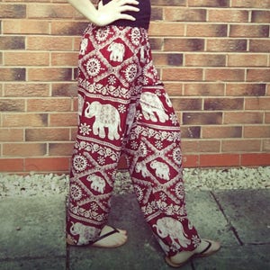 Lightweight Summer Wide Leg Harem Genie Trousers Beach Yoga Travel Festival Holiday Navy Blue Boho Elephant Drawstring Waist Hippie Pants