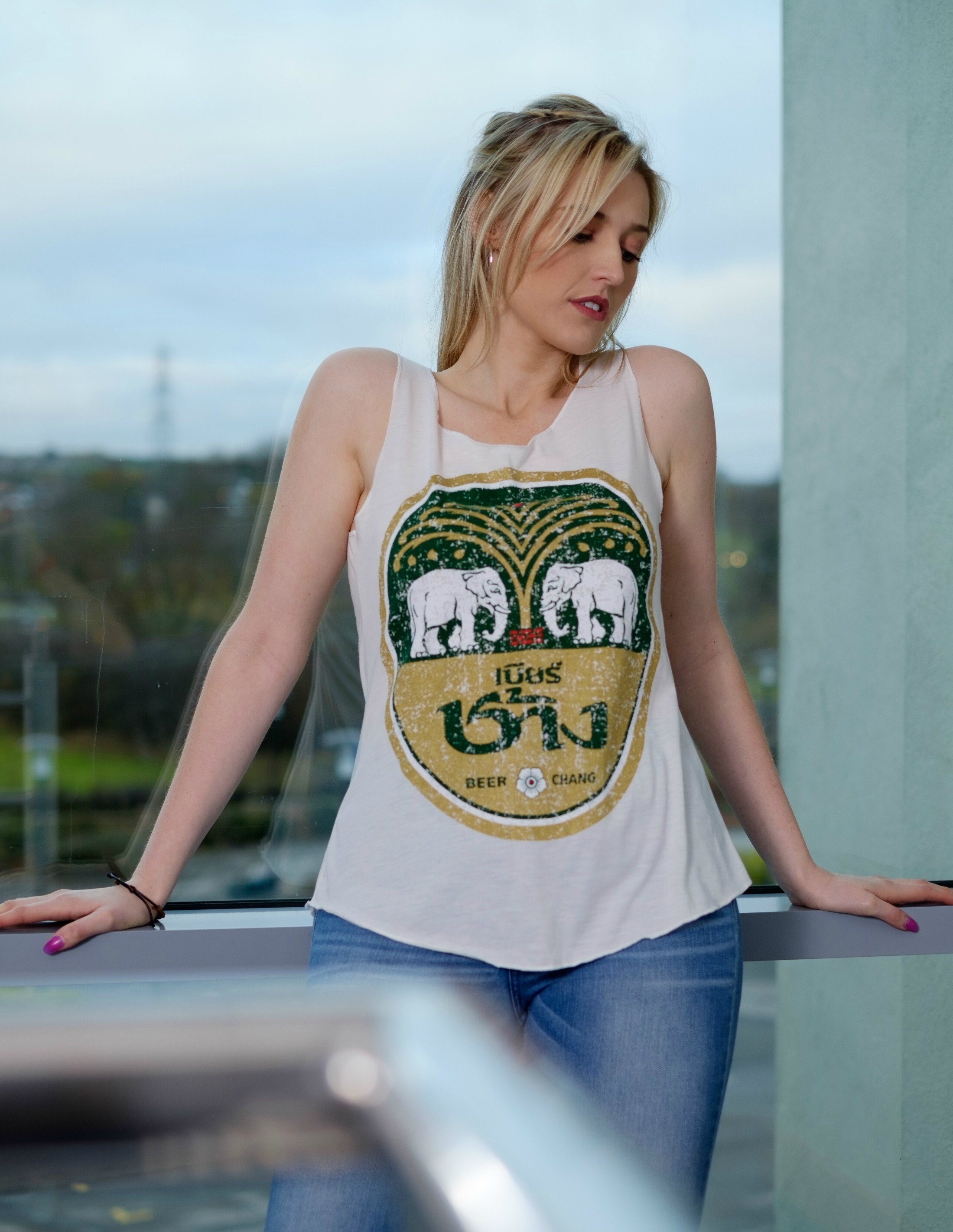 Ladies Thai Cotton Sleeveless Tank Top, Chang Beer Thailand