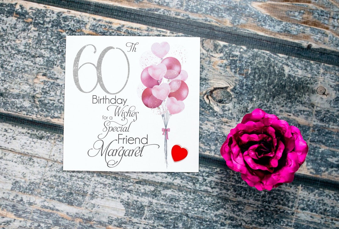 Personalised 60th Birthday Card Birthday Wishes With Pink Balloons Name ...