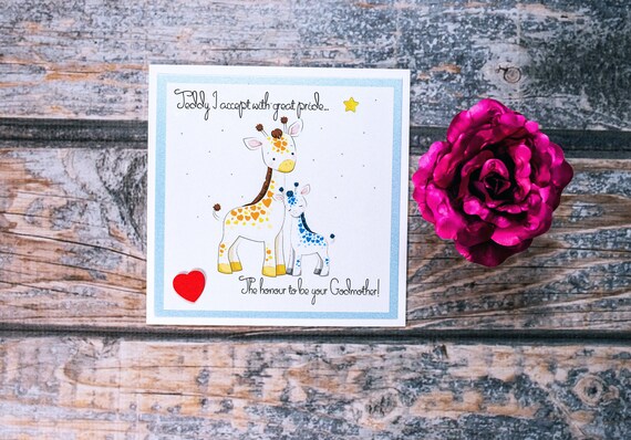 Details about   Will you be my Godfather/Mother/Parent Cards Giraffe Themed PERSONALIZED 