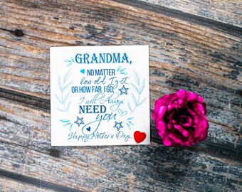 Heartfelt Mother's Day card Grandma Mum Mom Mummy Nanny Sister Aunt No matter how old I will always need you  - can be signed & sent direct