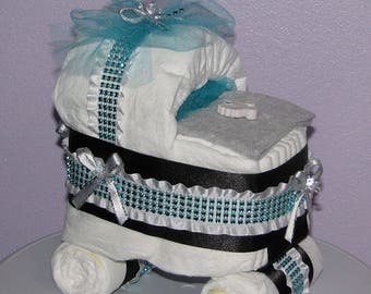 Diaper Carriage, Diaper Baby Carriage, Baby Shower Centerpiece, Baby Diaper Buggy (Size 8x8”)