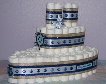 Nautical Diaper Cake, Boat Diaper Cake, Baby Boy Diaper Cake, Boat Shaped Diaper Cake, Baby Shower Centerpiece,Sailboat Diaper Cake