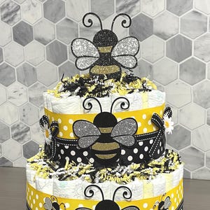 Bumble Bee Diaper Cake | Mommy to Bee Diaper Cake | Neutral Baby Diaper Cakes | Mommy to Bee Cake Topper | What Will Baby Bee Diaper Cake