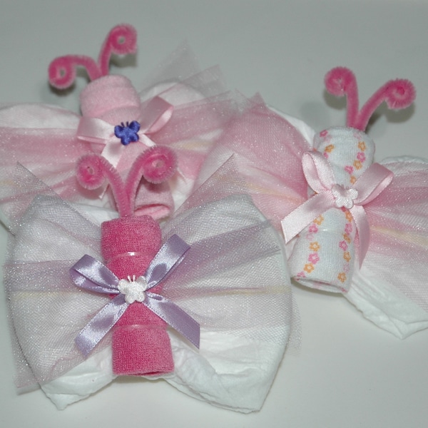 Diaper Butterflies, Butterfly Diapers, Baby Shower Decorations, Butterfly Baby Shower, Diaper Creations, Butterfly Baby Gifts