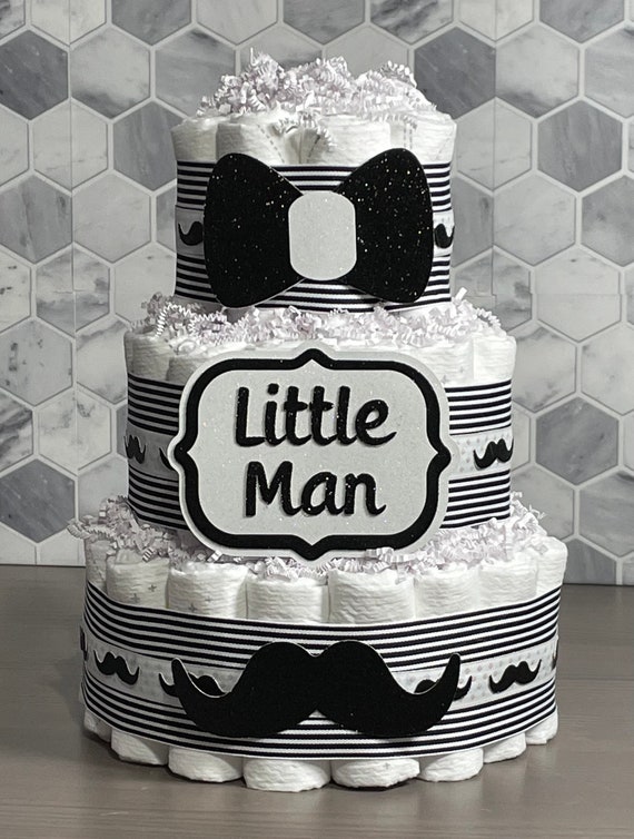 Little Man Diaper Cake: Mustache Bowtie Baby Shower Centerpiece