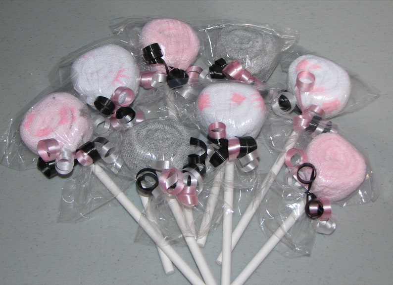 Washcloth Lollipops for Baby Showers, Baby Shower Lollipop Favors, Baby Washcloth Favors, Lollipop Washcloth, Baby Shower Favors image 4