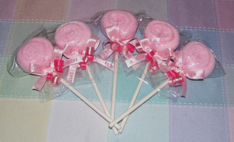 Washcloth Lollipops for Baby Showers, Baby Shower Lollipop Favors, Baby Washcloth Favors, Lollipop Washcloth, Baby Shower Favors image 3