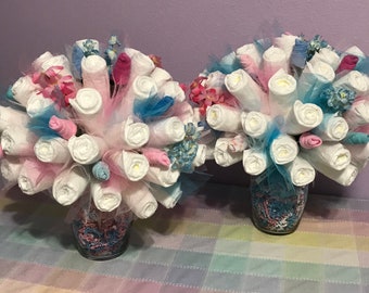 Diaper Bouquet, Baby Shower Centerpiece, Unique Diaper Creations, Baby Shower Bouquet, Baby Shower Gifts