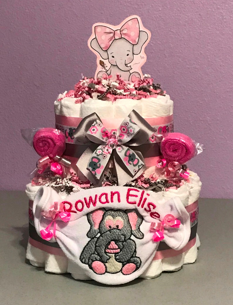 Pink & Grey Elephant Diaper Cake Elephant Baby Shower Etsy