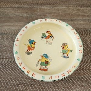 Miska dziecięca Crown Pottery | Antropomorficzne naczynie w kształcie kurczaka | Ceramika vintage