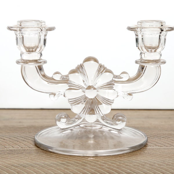 Indiana Glass Floral Candlestick Holder, Double Light Taper Candle Holder