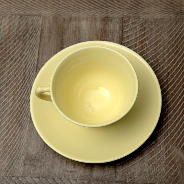 Vintage LuRay Pastels Yellow Teacup and Saucer --- Retro 1940's 1950's Taylor, Smith & Taylor Lu-Ray Ceramics --- Mid-Century Home Decor