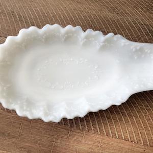 Vintage Milk Glass Vanity Tray | Trinket Dish for Jewelry | Elegant White Glass Decor