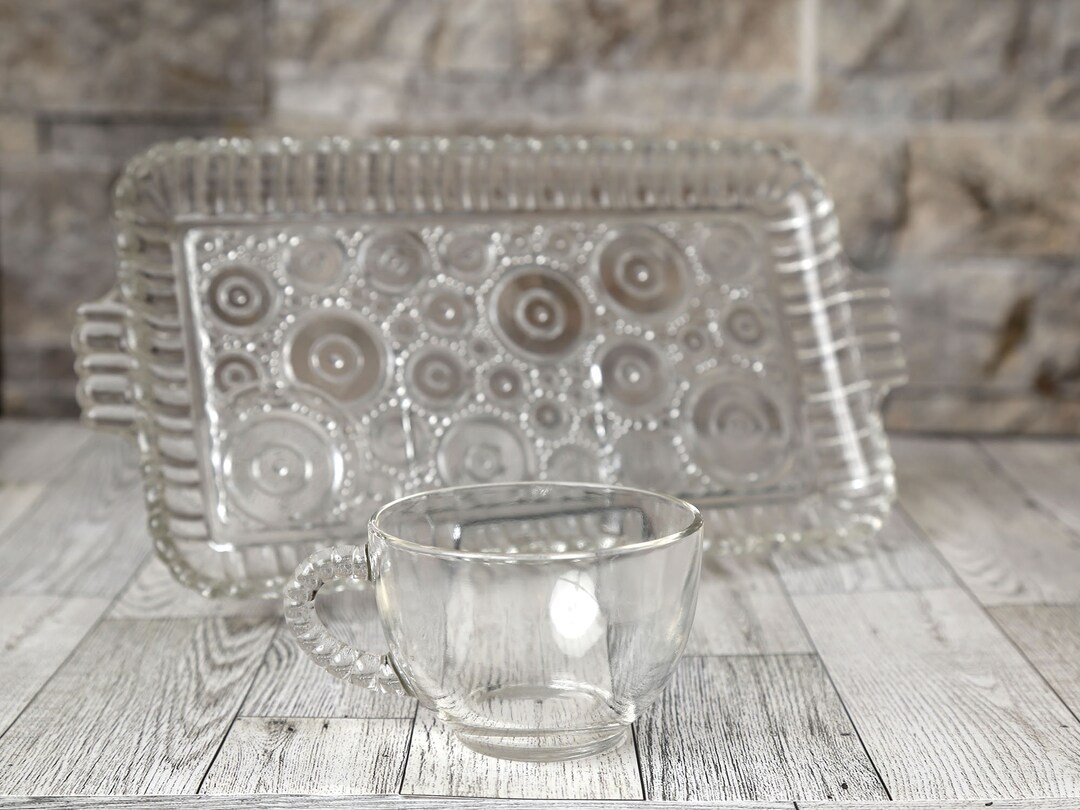 Vintage Anchor Hocking Clear Glass Snack Plate With Cup Etsy