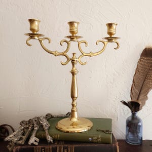 Brass Three Arm Candelabra | Mid-Century Candle Holder | Warm Interior Decor | Vintage Brass Centerpiece