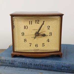 Vintage GE Nightstand Clock, Midcentury Modern Faux Wood, Made in USA