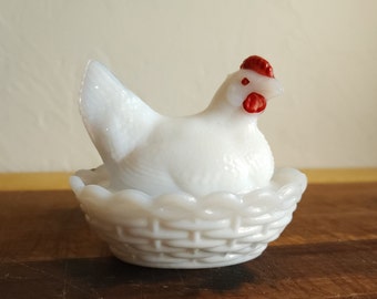 Westmoreland Mini Henne auf Nest, Salzdip, Schmuckschale, Rot und Weiß