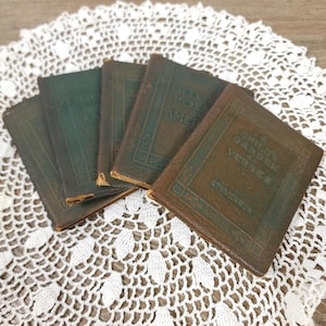 Antique Little Leather Library Books- Set of 5 Miniature Books