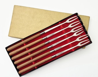 Midcentury Teak Fondue Fork Set, Made in Japan