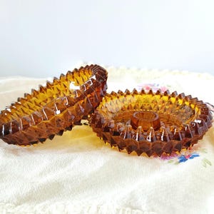 Indiana Glass Amber Candleholder Pair | Colored Glass Candleholders | Warm Vintage Decor