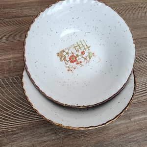 Set of 2 vintage ceramic bowls, Cherry Blossoms and birds pattern