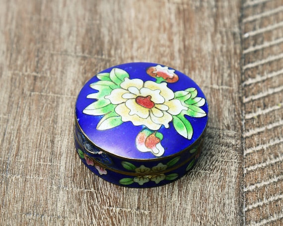 Vintage Cloisonné Brass and Enamel Trinket Box - image 1