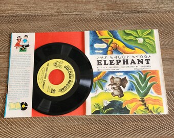 ヴィンテージ児童向け絵本とレコードセット、『サギー・バギー・エレファント』、45回転