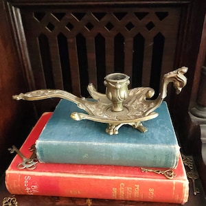 Vintage Brass Peacock Candleholder- Chamber Candlestick - Made in Italy 1960s
