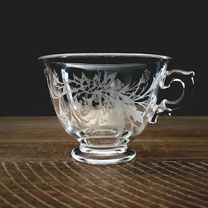 Vintage Fostoria Etched Glass Cups | Heather Flower Pattern | Elegant Footed Tea Cups - Set of 4