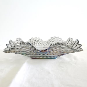 Indiana Glass Smoke Colored Diamond Point Bowl | Iridescent Carnival Glass | Vintage Decor