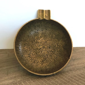 Vintage Brass Etched Floral Ashtray | Retro Boho Decor | Patina Brass Catchall Dish