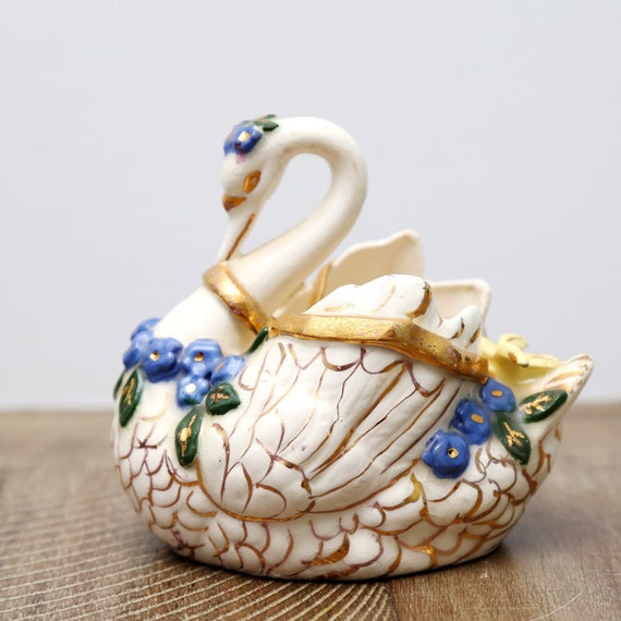Vintage Swan Trinket Dish, Midcentury, Hand Paint… - image 1