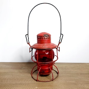 Antique Adams Westlake Kerosene Railroad Lantern with Red Globe - Vintage Adlake Oil Lamp