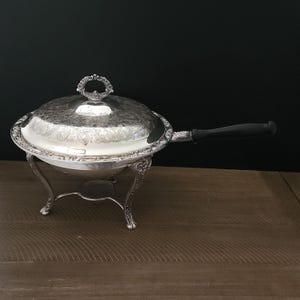 Vintage Silverplate Chafing Dish with Lid and Stand, Ornate Serving Dish