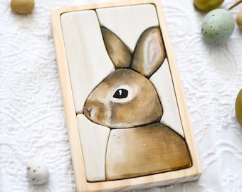 Easter Bunny Rabbit Handpainted Watercolour Wooden Jigsaw Puzzle