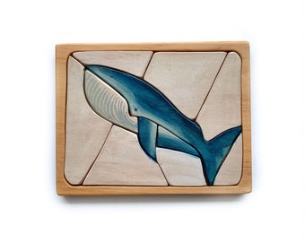 Blue Whale Handpainted Watercolour Wooden Jigsaw Puzzle