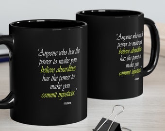 Mug à café Voltaire Quote avec un mème philosophique inspirant pour une infusion du matin
