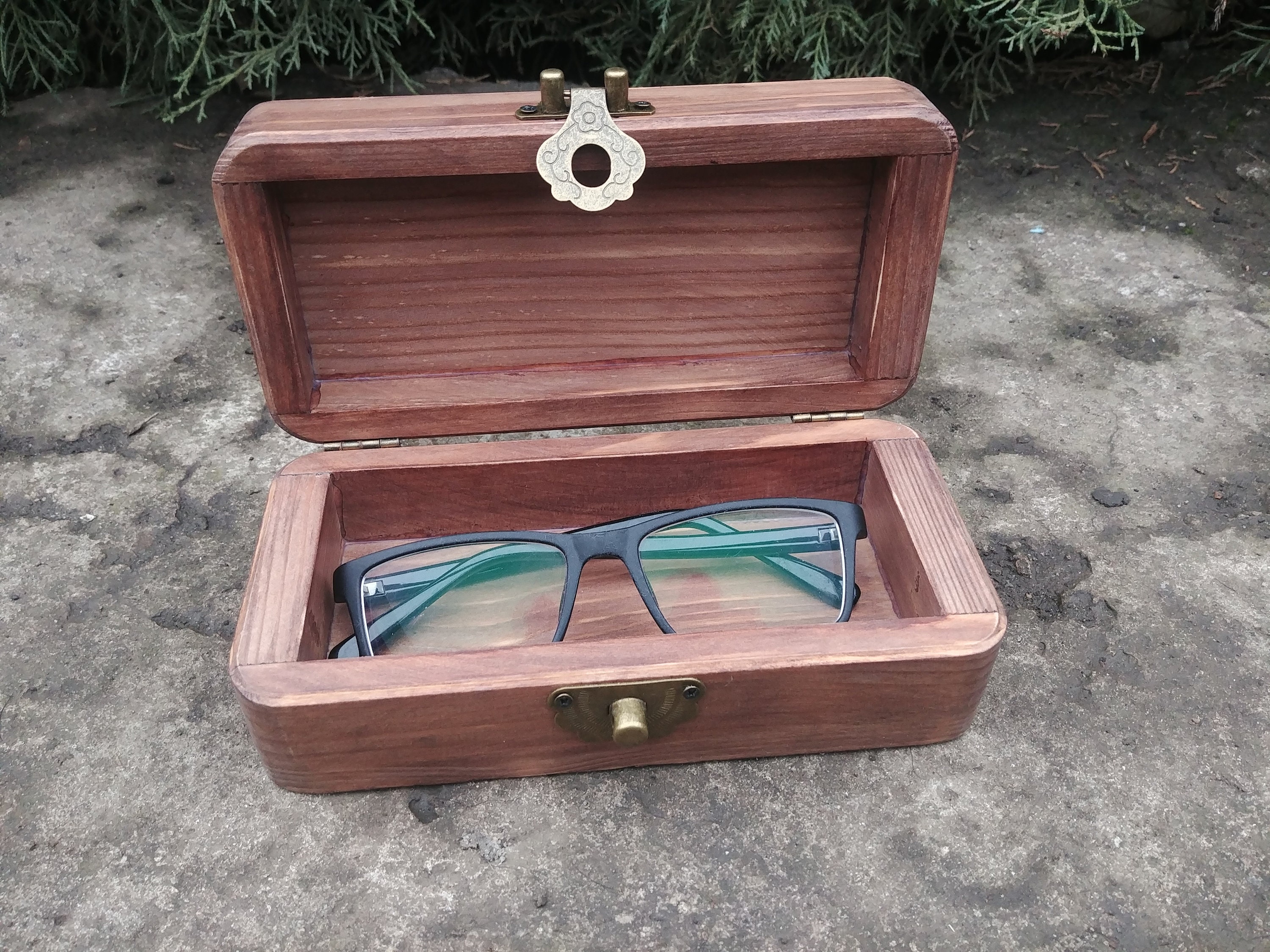 Victorian oval wooden eyeglasses case with stone Oblong box Etsy