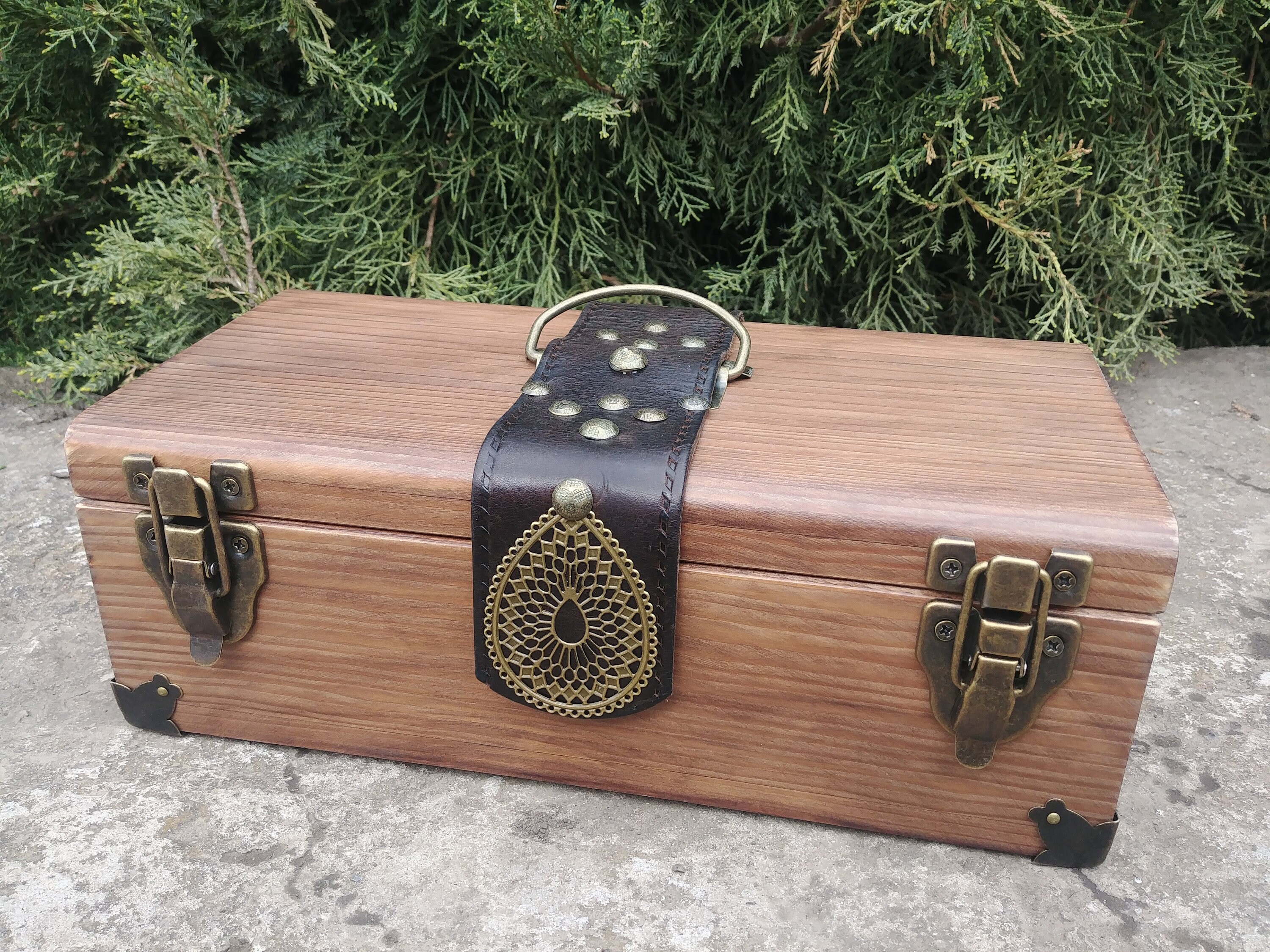 Large wooden chest with handle Treasure chest with lock Etsy