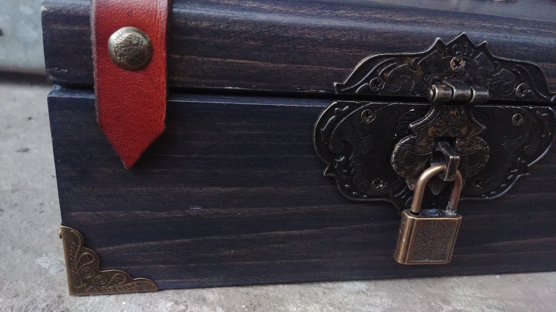 Black Treasure chest with padlock Wooden Keepsake chest Wood Etsy