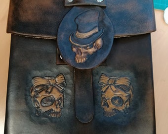 Leather bag, Skull, Handmade, custom, Rockabilly