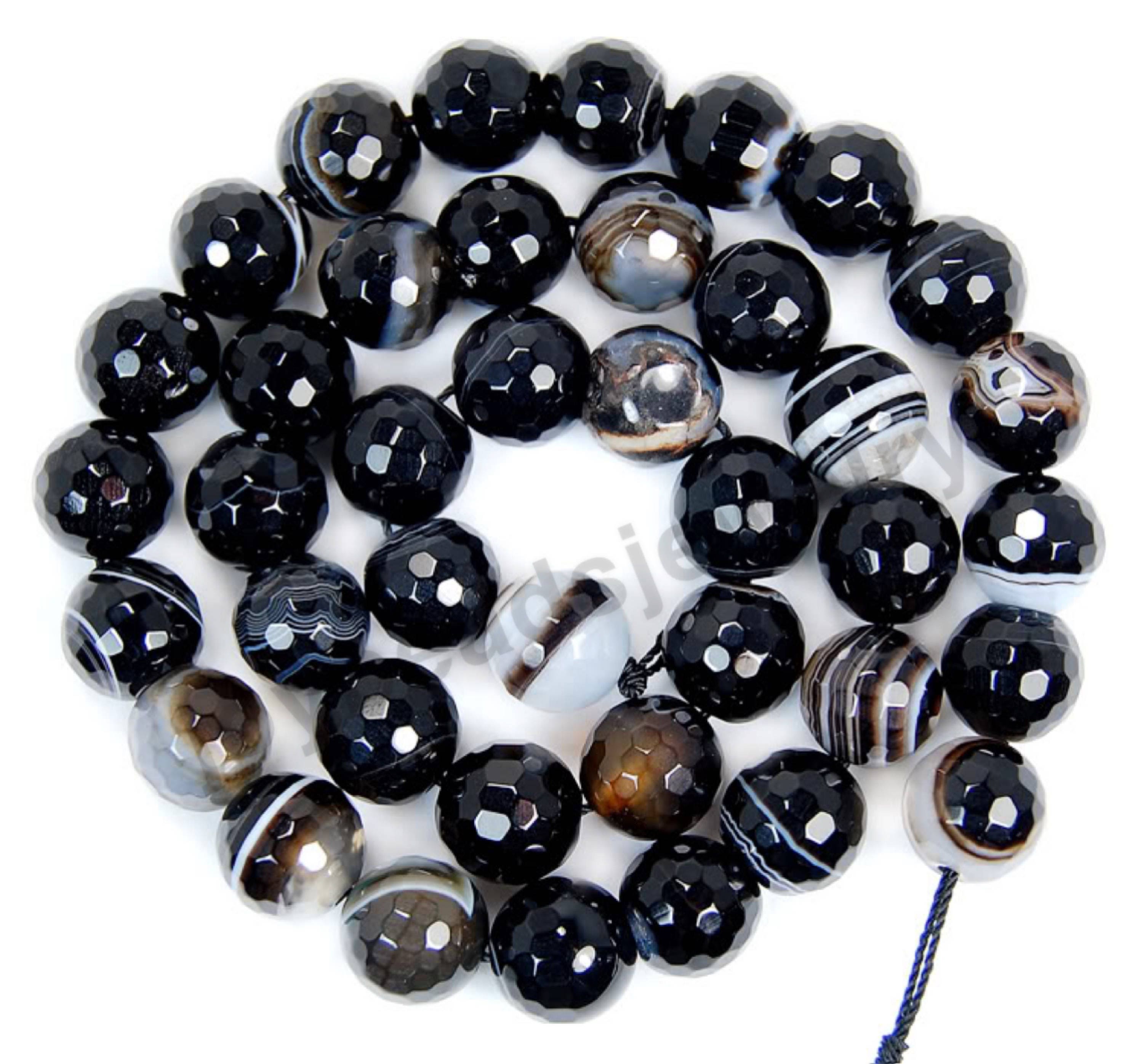 15.5 Natural Onyx Beads Faceted Black Striated Agate | Etsy