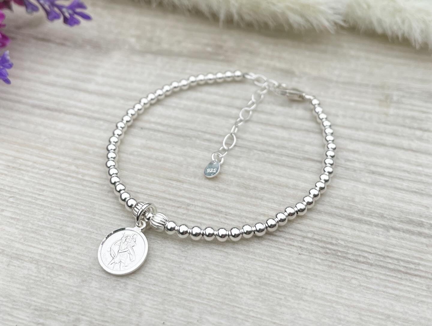 Dainty Sterling Silver St Saint Christopher Charm Bracelet, Travel or ...