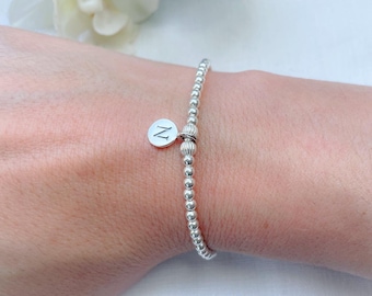 Personalised Sterling Silver Initial Bracelet, Skinny Sterling Silver Stacking Bracelet, Handade Gift for her