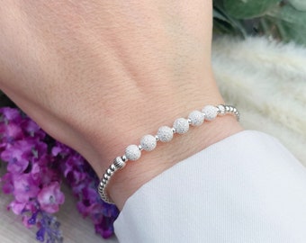 Sparkly 60th Sterling Silver Bracelet, 60th Birthday Gift for women, Adjustable Silver Bracelet