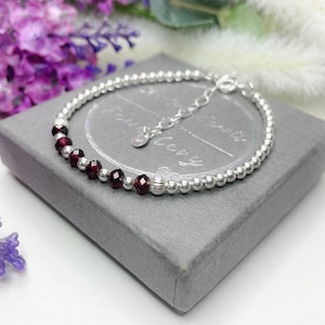 Dainty Garnet Birthstone Bracelet, January Birthday Gift, Handmade Gift for Women