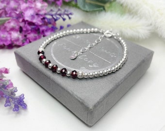 Dainty Garnet Bracelet: Sterling Silver January Birthstone Gift